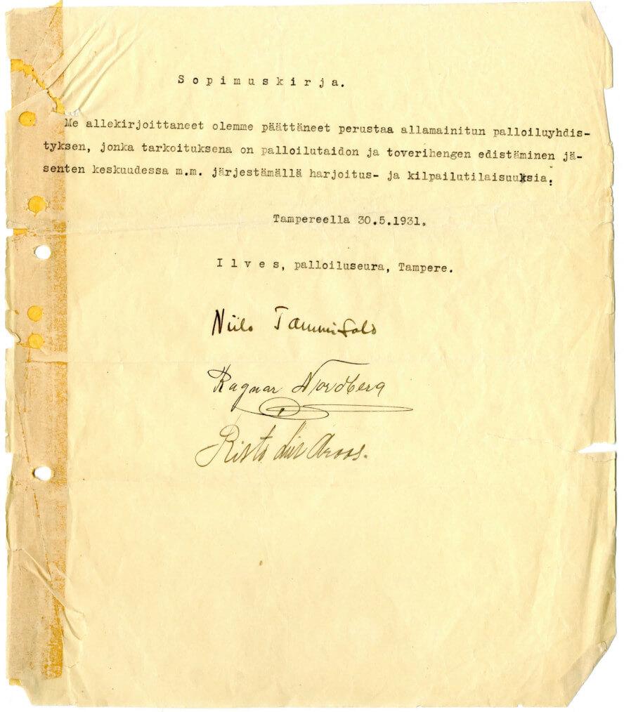 Ilves perustamiskirja 30.5.1931